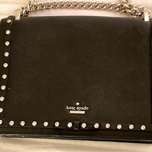 KATE SPADE CLASSIC BLACK CLUTCH MORGAN CRYSTAL ENCRUSTED WITH CHAIN STRAP